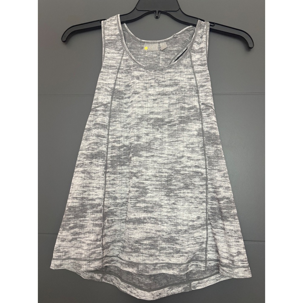 Zella Womens Space Dye Racerback‎ Tank Top Gray White Ribbed Activewear XS